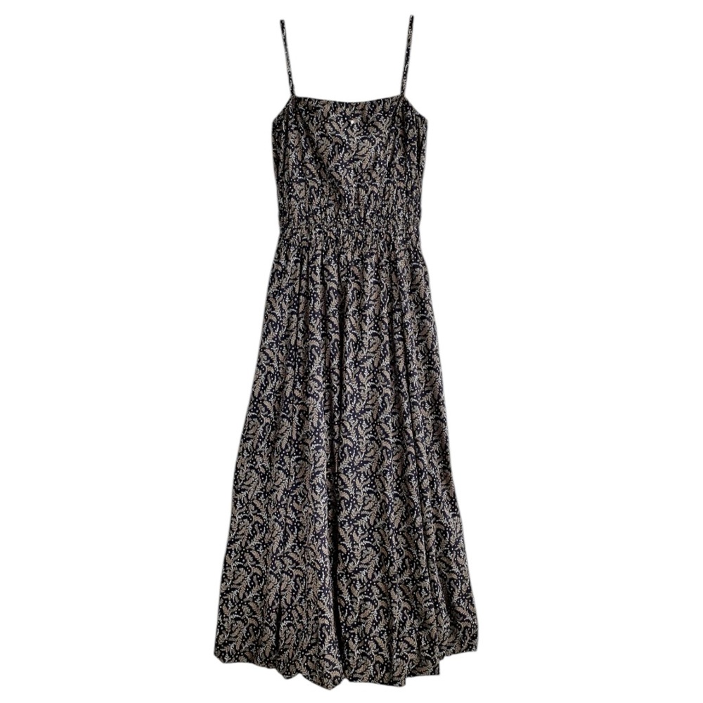 Madewell Black & Cream Paisley Midi Dress with Smocked Bodice